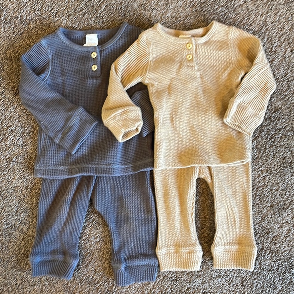 2 grey and Carmel h&m waffle knit long sleeve & pant sets